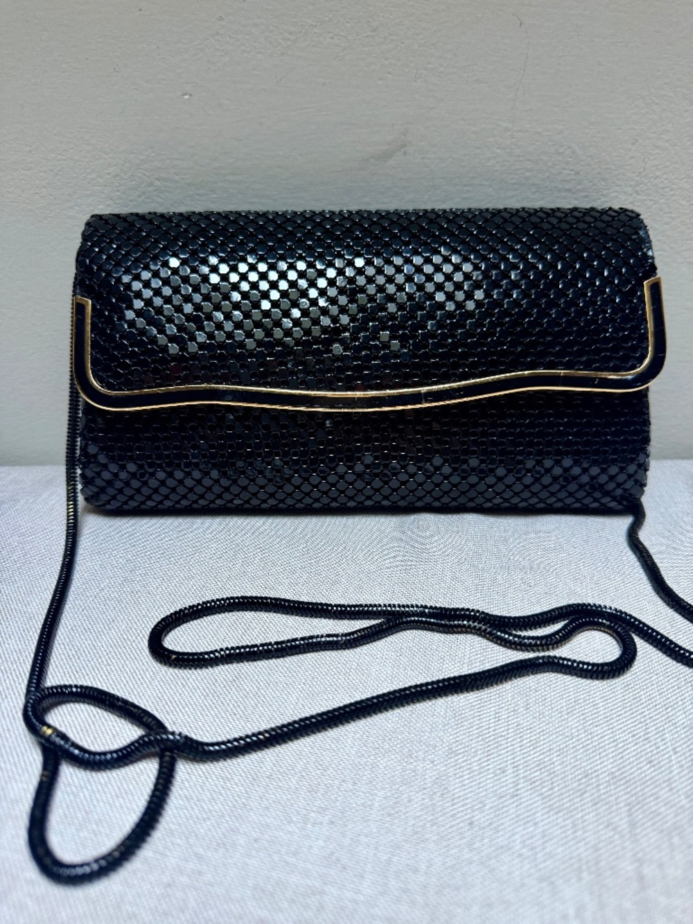 Vintage Black and Gold Metallic Mesh Evening Bag Clutch La Regale